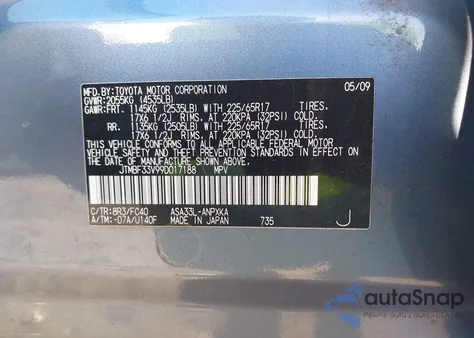 2009 Toyota Rav4 из США, поврежденный, VIN JTMBF33V99D017188